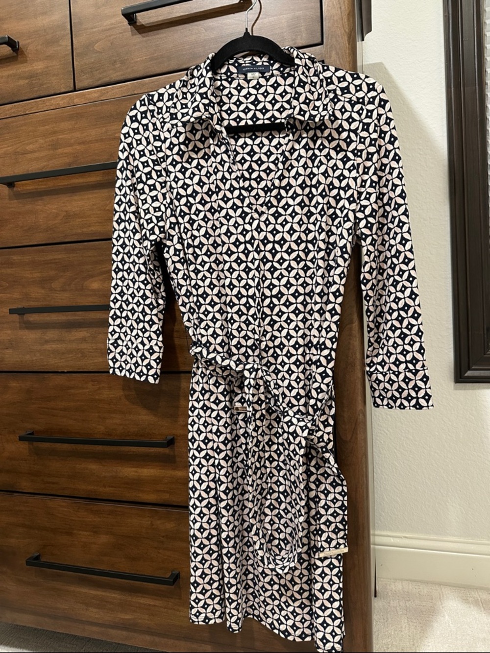 Tommy Hilfinger Geometric Print Shirt Dress in Navy and Cream